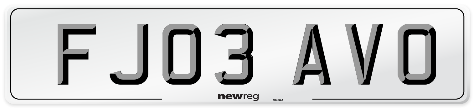 FJ03 AVO Number Plate from New Reg